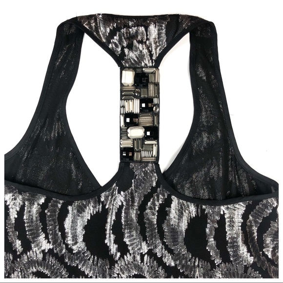 Alice & Trixie Black Racerback Dress with Metallic Silver Pattern Size XS - Picture 3 of 5